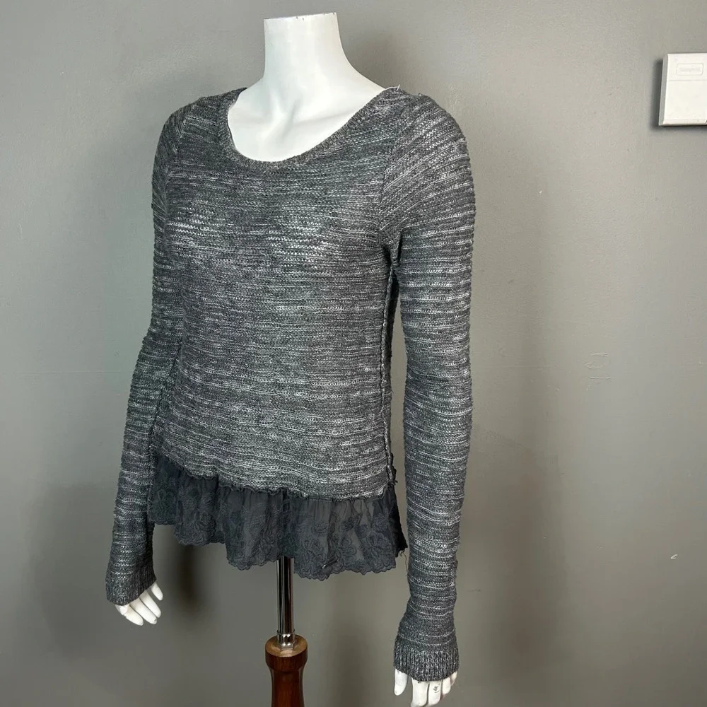 Fairy Grunge Sweater Large Hollister Gray Ruffle Peplum Raglan dark romantic
